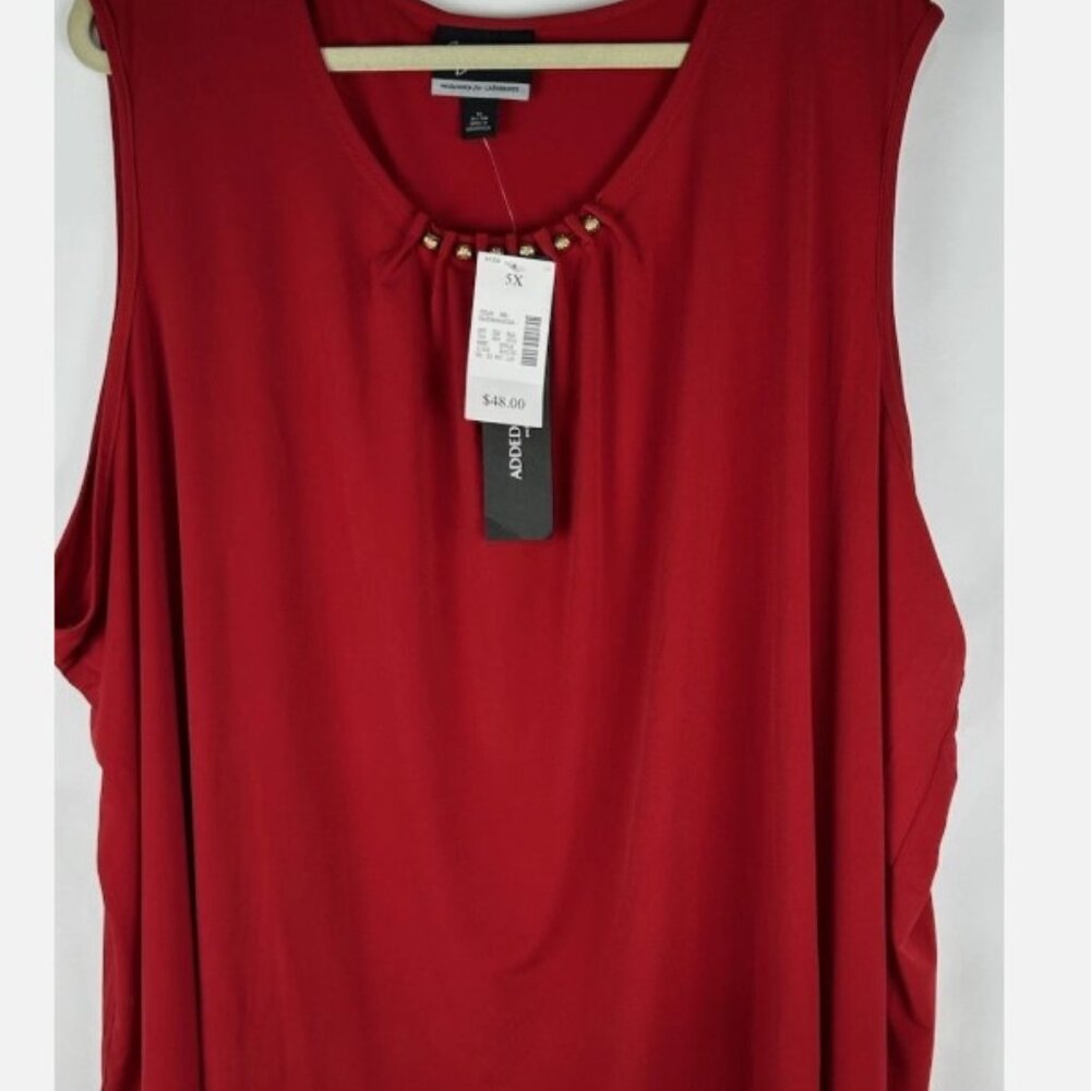 NWT Catherines Added Dimensions Red Gold Beads Sleeveless Tank Top Sz 5X Stretch